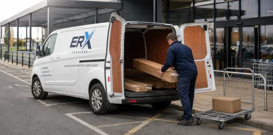 Retail purchases prepared for collection by ERX Couriers in Rugby